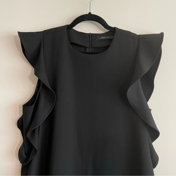 Zara black ruffle sleeve cocktail dress size large - Picture 3 of 7